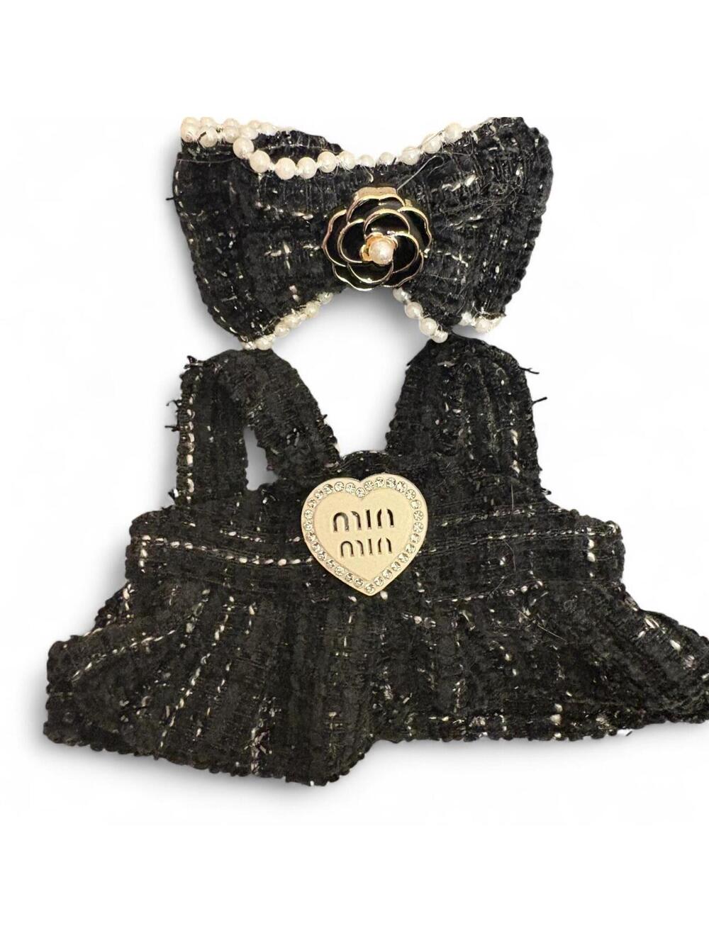 Labubu black preppy designer dress and hair bow